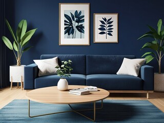 "Modern Living Room Interior – Elegant Blue Sofa & Stylish Home Decor Design"