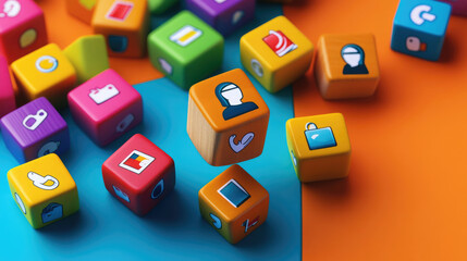 Customer retention strategy. A marketing concept showing a magnet attracting wooden blocks with customer icons, representing loyalty and engagement.
