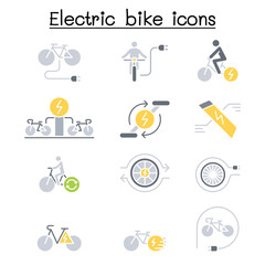 Electric bike icon set in thin line style