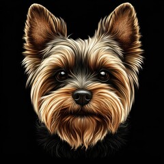Naklejka premium Yorkshire Terrier Dog Head Detailed Illustration on Black Background for Pet Lovers and Dog Breed Art