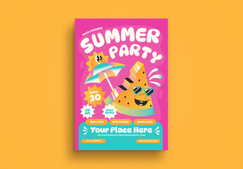 Pink Bold & Bright Color Summer Party Flyer Layout