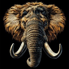 Obraz premium Striking Detailed Elephant Portrait with Intricate Ornamentation on Head in Rich Bronze and Beige Tones