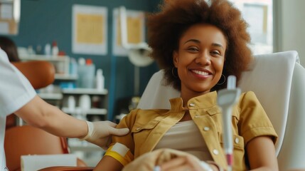 A man donates blood for people in need. Blood donors of the floor sit in the chairs of the clinic during the blood transfusion process.