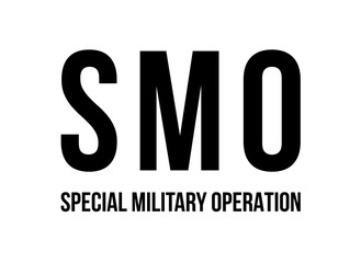 Special military operation vector isolated title word text black and white letters SMO abbreviation