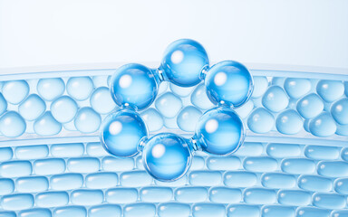 Skin cell background with cosmetics molecules, 3d rendering.