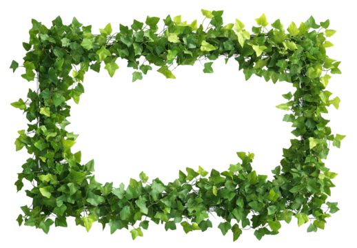  Green plants rectangle frame border, white background PNG transparent.