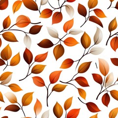 Colorful Autumn Leaves Seamless pattern with Orange, Yellow, and Brown Foliage on White Background for Fall Design Projects