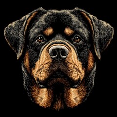 Fototapeta premium Rottweiler Portrait Illustration Vector Art Breed Detail Canine Friend Loyalty Pet Animal Companion Headshot