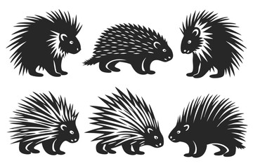 set of Porcupine silhouette vector illustration
