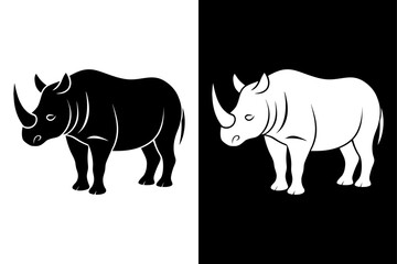 High-Quality Rhinoceros Silhouette Vector Icon Design onBlack And White Background.