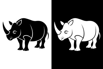 High-Quality Rhinoceros Silhouette Vector Icon Design onBlack And White Background.