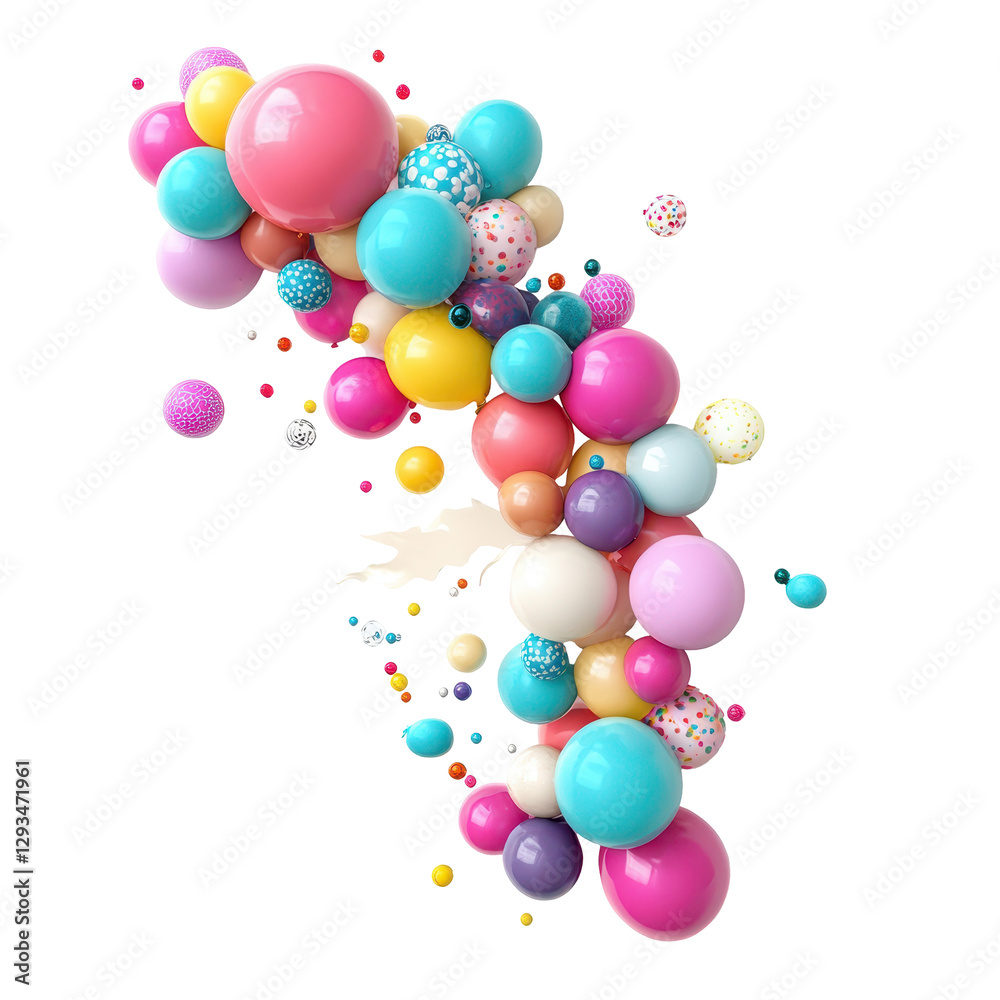Wall mural playful orb cascade: a vibrant cascade of colorful spheres in varying sizes, textures, and shades, c