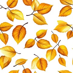 Obraz premium Vibrant Autumn Leaves Seamless pattern in Warm Yellow and Golden Tones on a Clean White Background for Seasonal Aesthetic