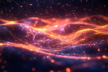 Obraz premium Glowing particles flow cosmic landscape