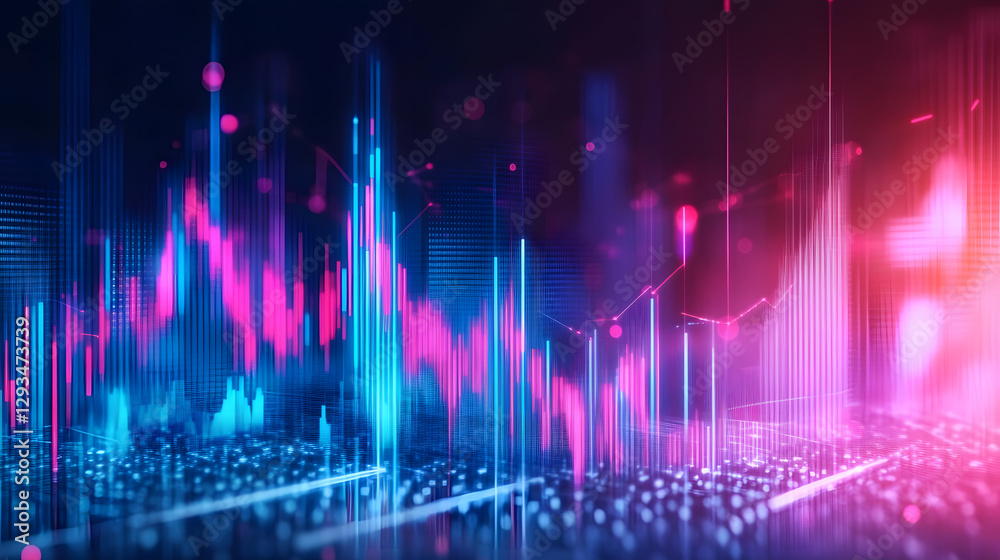 Poster dynamic investment data visualized in luminous blue and pink graphs digital space data visualization