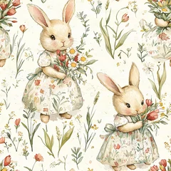 Gardinen Cute Seamless easter pattern with cute rabbits and peonies . Texture for Wallpaper, Gift Wrapping paper. Ideal for fabric,scrapbooking,banner , card, wrapping paper, © Tatiana 