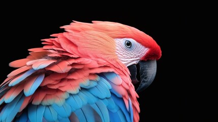 Obraz premium Vibrant scarlet macaw with bright feathers perched against a black background