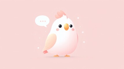 Cute cartoon bird character with a pink background expressing thoughts in a whimsical style