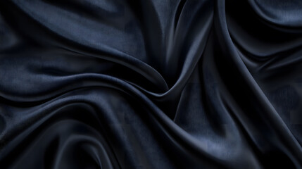 Obraz premium Elegant dark silk fabric with dramatic folds studio setting textile close-up soft lighting artistic concept for fashion