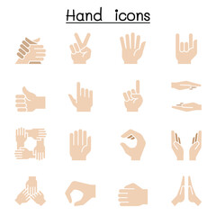 Hand icon set in thin line style