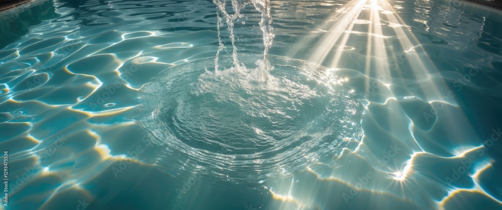 Wall mural serene pool water texture with sunlight rays creating gentle reflections and ripples