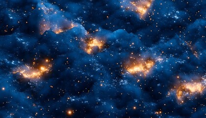 Glowing particles on dark, textured landscape