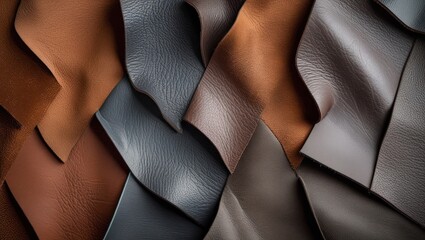 Textured leather in a range of grey and brown shades for elegant background use in design and decor applications.