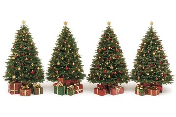 Fototapeta premium Four Decorated Christmas Trees with Gifts