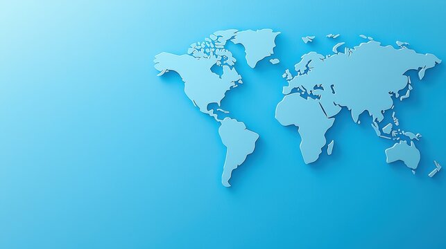 A minimalist world map design in light blue on a matching background, emphasizing global geography and connectivity.cargo management warehouse scheduling