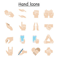 Hand icon set in thin line style