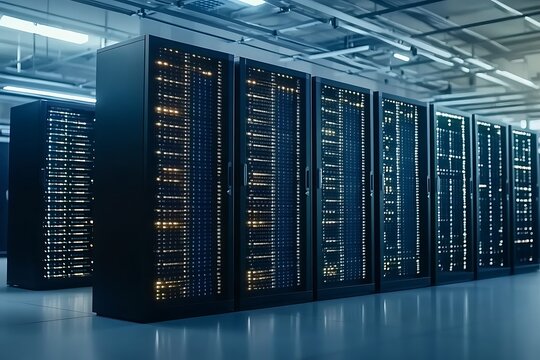 Data center servers illuminate modern facility - Powered by Adobe