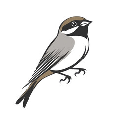 Fototapeta premium Small brown and white bird perched on a branch cut out 