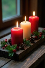 fourth advent four candles on rustic wooden planks, wood, cozy