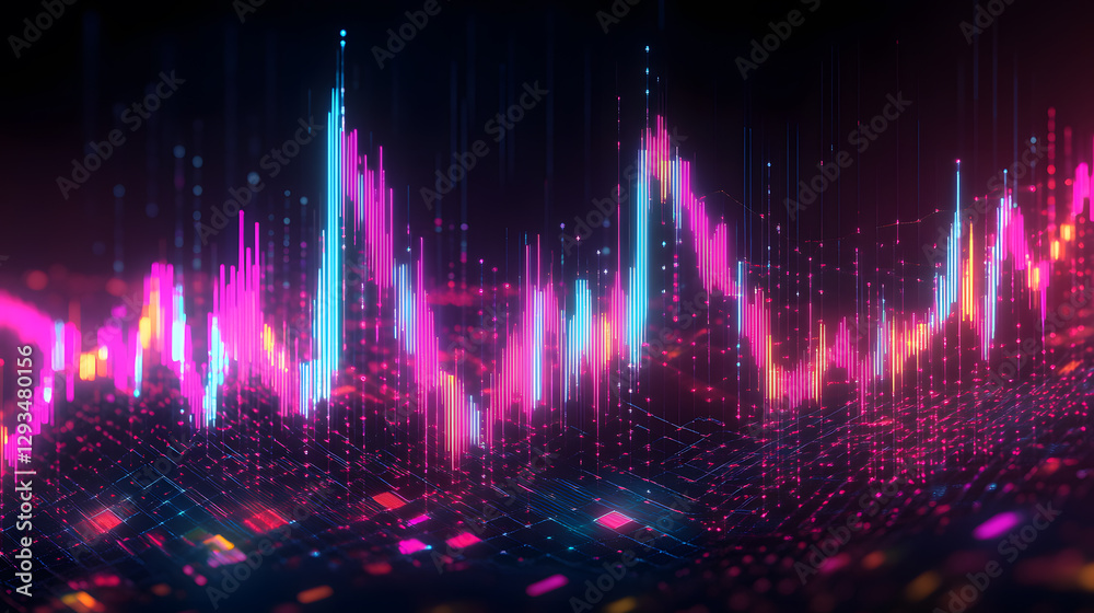Poster futuristic high-frequency trading algorithm visualization digital space data insights vibrant enviro