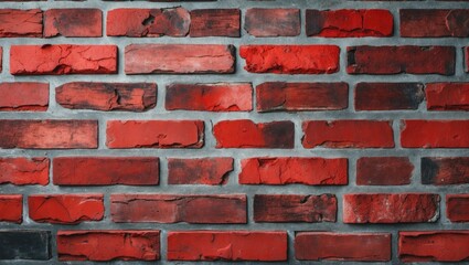 Textured red brick wall background with a mix of weathered and smooth bricks for use in design and construction themes.