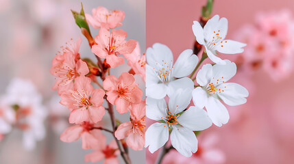 Pink And White Cherry Blossom Spring Blooms Comparison