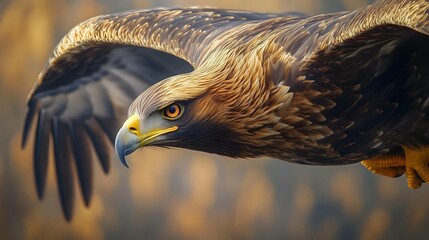 Photograph of a golden eagle in majestic flight.