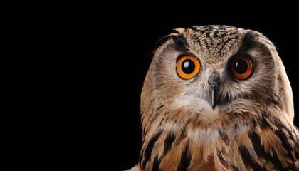 Isolated Wild Owl Muzzle against a Black Backdrop Cute and Mysterious Closeup of an Enchanting Nocturnal Creature in a Stark, Dramatic Scene