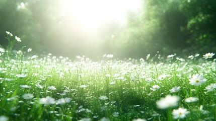 Misty meadow field of wildflowers