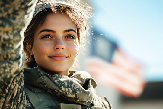 Female soldier celebrates return home after completing military duty with pride and relief