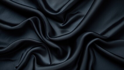 Obraz premium Elegant deep black silk fabric texture with smooth wavy folds ideal for backgrounds, banners, or 3D mapping applications.