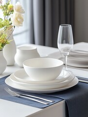 Elegant Minimalist Table Setting with White Dishware