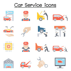 Car service & maintenance icon set in thin line style