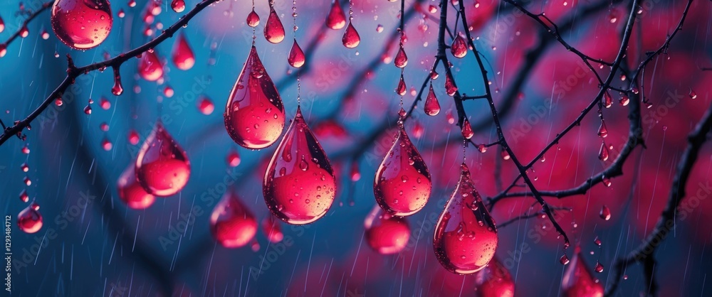 Canvas Prints vibrant raindrops clinging to branches creating a mesmerizing display of nature's beauty in a colorf