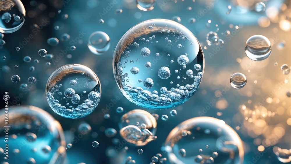 Poster bubbles in water with a smooth surface creating a tranquil and refreshing background highlighting he