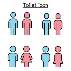 Toilet, Restroom sign in thin line style