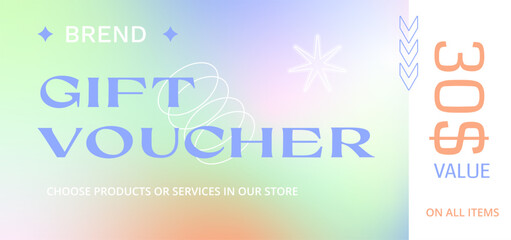 Y2K gradient holographic gift voucher or coupon template in blurry aura aesthetics
