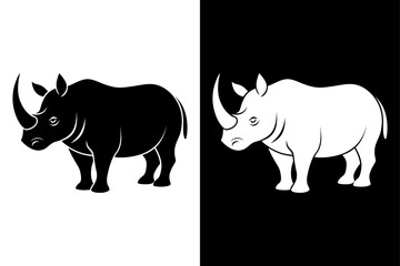 High-Quality Rhinoceros Silhouette Vector Icon Design onBlack And White Background.