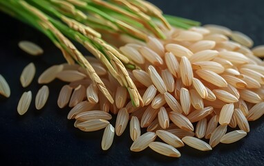 Obraz premium Closeup Brown Rice Grains and Paddy Stalks