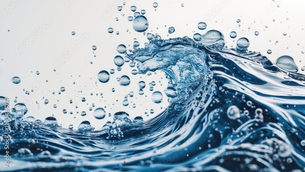 Poster dynamic water wave with bubbles creating a refreshing visual effect on a clean white background idea